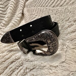 Black Leather Belt with Silver Buckle